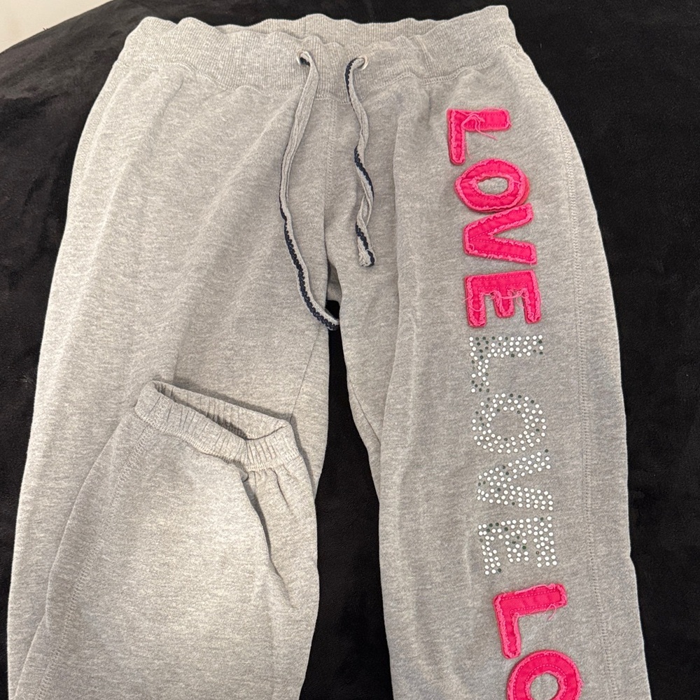 Gray Joggers with Pink LOVE Design